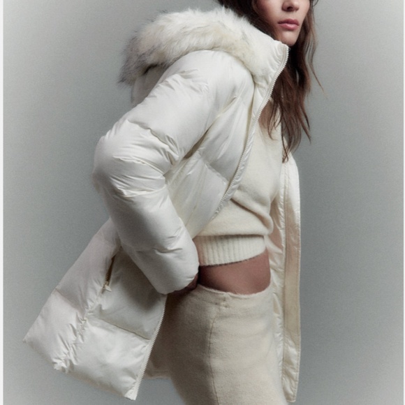 ZARA ecru removable hood water and wind protection puffer winter coat NWT - Picture 2 of 16